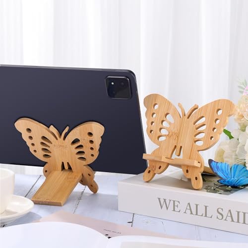 Premium 2 Pack Butterfly Bamboo Wood Phone Stand – Eco-Friendly, Handcrafted Portable Desktop Holder for All Smartphones & Tablets – Stylish & Functional Office Accessory for Enhanced Productivity and Organization