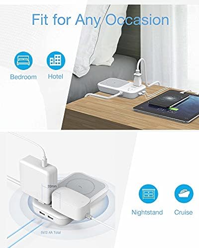 TESSAN Ultra-Compact Wireless Charging Hub with Dual USB Ports and AC Outlets – 4 ft Extension Cord for Seamless Device Charging in Dorm Rooms and Travel – Elegant Mini Flat Plug Design for i Phone and Samsung Compatibility – Essential Power Station for Modern Lifestyle