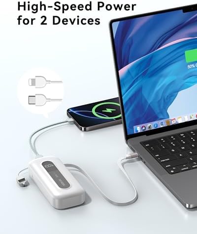 Ultra-Fast 30 W Retractable Portable Charger – 10,000 m Ah Power Bank with Built-In Cables for i Phone, i Pad & Samsung – Airline-Approved Travel Powerbank with Smart Display & Detachable Strap for Ultimate Convenience
