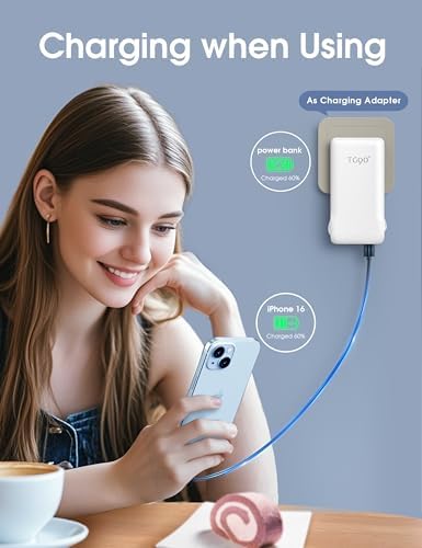 Ultra-Slim 10,000 m Ah TG90° Portable Power Bank with Built-in Lightning and USB-C Cables – Fast Charging, Lightweight Battery Backup for i Phone and Android Devices – Essential On-the-Go Charger for Busy Lifestyles