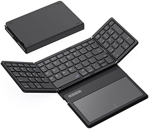 Ultimate Portable Bluetooth Keyboard with Touchpad – Foldable Full-Size Wireless Keyboard for Windows, Android & Mac – Sync 3 Devices, Premium PU Leather Design for Travel & Home Use