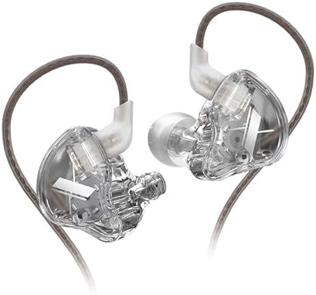 KZ EDX High-Fidelity In-Ear Monitors – Wired Gaming Earbuds with 10 mm Dynamic Driver, Detachable Tangle-Free Cable for Superior Audio Clarity, Lightweight and Ergonomic Design for Comfort, Ideal for Music, Gaming, and Church Services – Sleek Clear Grey Finish
