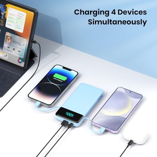 Upgrade Your Charging Experience: 13800 m Ah Portable Power Bank with Built-in Cables and Wall Plug – Fast Charging USB-C Battery Pack for i Phone 16/15/14, Samsung & Android Devices – Ultimate Travel Companion with 4 Outputs for Simultaneous Device Charging