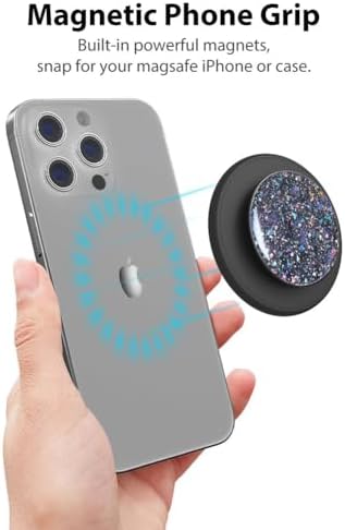 Mag Safe-Compatible Magnetic Phone Grip & Adjustable Kickstand – Classic Black Wireless Charging Ring Holder for i Phone with Effortless Attachment, Personalized Comfort & Enhanced Stability for On-the-Go Convenience