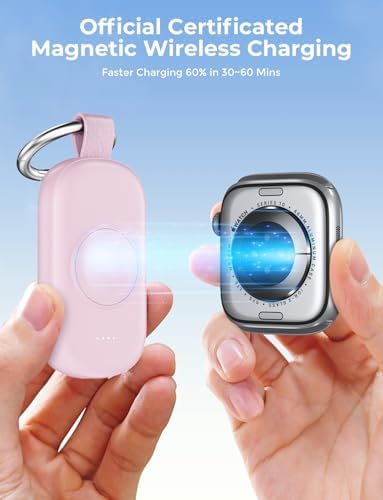 Portable Magnetic Wireless Charger for Apple Watch – 1200 m Ah Keychain Power Bank for Effortless Charging on the Go – Universal Compatibility with All Apple Watch Series Including Ultra Models – Ideal Fast Charging Solution for Active Lifestyles