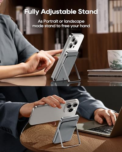Kuulaa Slim Magnetic Portable Power Bank for i Phone – 5000 m Ah PD 20 W Fast Charging Battery Pack with Rotating Stand for Mag Safe Compatible i Phone 12/13/14/15/16 Series (Titanium Finish) – Ultimate On-the-Go Charging Solution