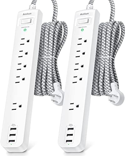 6 Ft Surge Protector Power Strip with 5 AC Outlets & 2 USB-C Ports – Space-Saving Flat Extension Cord for College Dorms & Home Office – Reliable Desktop Charging Station in Sleek White Design – Enhanced Surge Protection for Optimal Device Safety