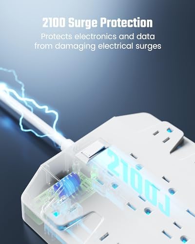 SUPERDANNY 22-Outlet Surge Protector Power Strip with 6.5 Ft Cord, 2 USB-C & 4 USB Ports – High-Capacity 1875 W/15 A with 2100 J Surge Protection for Home, Office, and Dorm Use – Wall Mount Design for Space-Saving Convenience