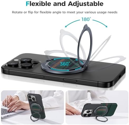 Revolutionize Your i Phone Experience with BENKS Armor Pop Magnetic Grip & Stand – 360° Rotatable Kevlar Phone Holder for Mag Safe, Perfectly Compatible with i Phone 16/15/14/13/12 Series, Ultimate Stability and Style for Everyday Use