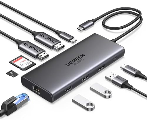 UGREEN Revodok Pro 210 – 10-in-1 USB C Docking Station with Dual HDMI 4 K@60 Hz & 8 K@30 Hz Output | High-Speed 100 W PD, 5 Gbps USB Ports, Gigabit Ethernet & SD/TF Reader | Ultimate Connectivity Hub for HP & Dell Laptops | Enhance Your Workspace Efficiency