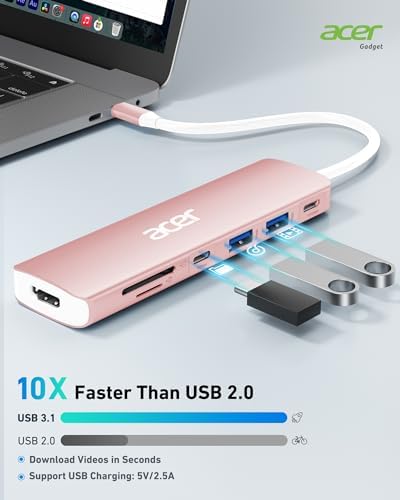 Acer 7-in-1 USB C Hub with 4 K HDMI Splitter – Ultimate Connectivity Solution for Laptops & PCs – Fast 5 Gbps Data Transfer, PD 100 W Charging & SD Card Reader – Transform Your Workspace with Enhanced Performance and Versatility