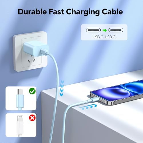 Revolutionary 3-Pack 20 W USB-C Fast Chargers with 10 FT Cables in Elegant Pink, Purple, and White – Ultimate Compatibility for i Phone 15/16 Pro/Max/Plus – Experience Lightning-Fast Charging and Stylish Convenience for All Your Power Needs