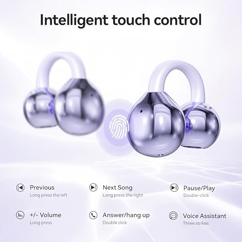 Chic Purple Wireless Bluetooth 5.4 Clip-On Earbuds for Women – Open Ear Design Enhances Comfort and Safety, Ideal Waterproof Fitness Headphones for Gym, Daily Commutes, and Leisure – Extended Battery Life & Superior Connectivity for Seamless Audio Experience
