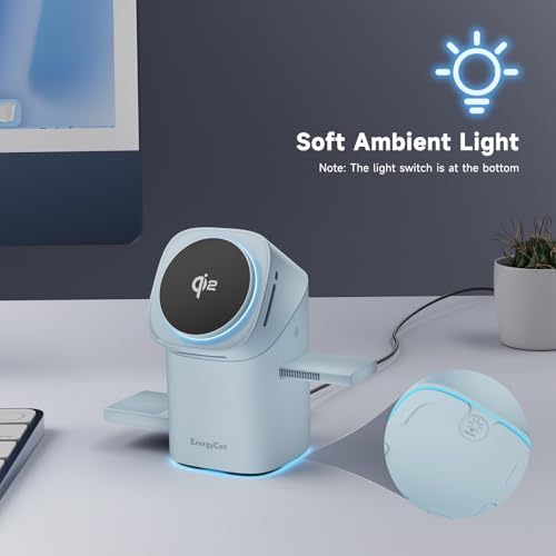 Revolutionary 3-in-1 Rotating Wireless Charger – Qi2 Certified 15 W Fast Charging Station for i Phone 16/15/14/13/12, Apple Watch & Air Pods – Enhanced Heat Management & Magnetic Alignment – Sleek Matte Design with Touch-Sensitive Stand and Ambient Night Light – Effortless Portrait/Landscape Mode for Seamless Use – Ultimate Charging Solution for All Your Apple Devices – Organized Desktop Power Hub with Smart IC Protection – Includes Power Adapter & USB-C Cable – Perfect for Home, Office, or Travel