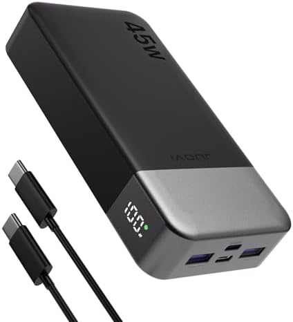 Juovi 20000 m Ah Ultra-Fast Portable Charger – 45 W PD3.0 Power Bank with Dual USB-C & USB-A Ports, LED Digital Display for Smart On-the-Go Device Charging – Ideal for i Phone 15/16, Mac Book, Samsung & More – Perfect Power Solution for Travelers, Students & Professionals in Trendy Pink Finish