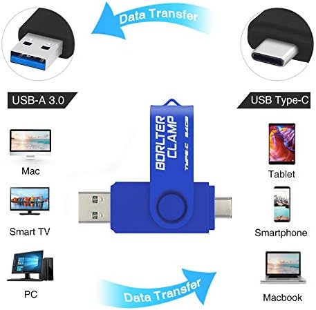 128 GB USB Type-C Flash Drive by Borlter Clamp – Dual Port Memory Stick for Fast Data Transfer with USB 3.0 Compatibility for Android Smartphones, Tablets, and Computers – Perfect for Samsung Galaxy S10/S9/Note 9, LG, and Huawei Devices – Reliable Storage Solution for Photos, Videos, and Documents