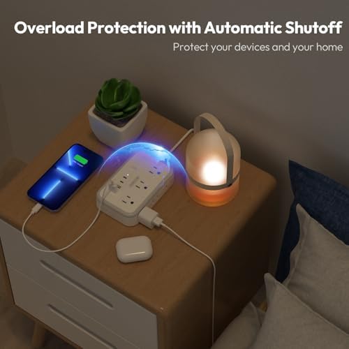 NTONPOWER 6-Outlet Surge Protector Power Strip with 4 USB Charging Ports, Including 2 USB-C Fast Chargers, 5-Foot Flat Plug Extension Cord for Home, Office & Dorm Room – Ultimate Device Protection & Space-Saving Solution