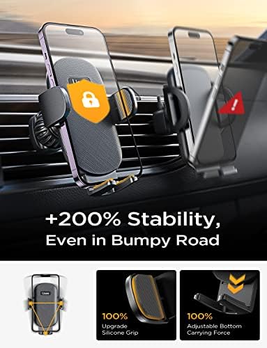 LISEN Ultra-Stable Car Phone Mount – Adjustable Vent Holder with Steel Hook Clip, Compatible with i Phone 15/14/13 Pro & Samsung Galaxy S22/S21 – Enhanced Airflow, Secure Grip & 360° Rotation for Safe Hands-Free Driving