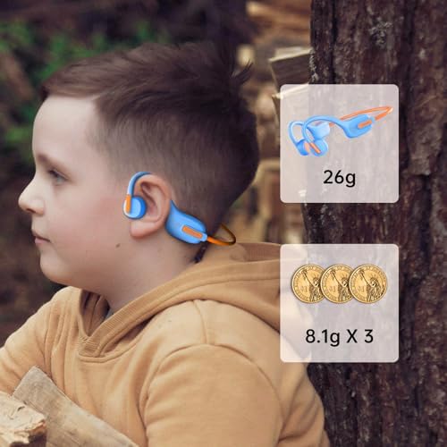 LOBKIN Kids Bluetooth Earbuds – Safe Listening with Lightweight Open Ear Design and IPX5 Waterproof Protection – Advanced Bluetooth 5.3, Built-in Microphone – Perfect for School, Home, and Outdoor Adventures – Ideal Gift for Young Explorers