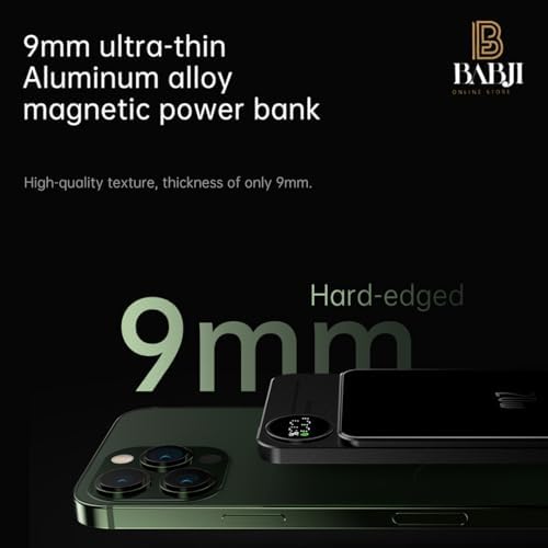 Babji Magnetic 5,000 m Ah Portable Charger – Wireless Power Bank for i Phone 15/14/13/12 Series with USB-C Cable, Fast Charging, Slim Design, Magsafe Compatible, Ideal for Travel and Everyday Use
