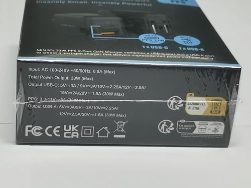 MINIX NEO P1 Mini 33 W Ga N Dual-Port Fast Charger – Ultra-Compact USB-C & Quick Charge 3.0 Adapter for i Phone 8-15, Galaxy S10-S21 & More – Essential Travel Charger with Advanced Heat Management for Efficient Multi-Device Charging