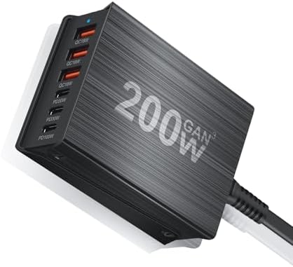 SITONG 200 W Ga N III 6-Port USB-C Fast Charging Hub – Ultimate Multi-Device Power Adapter for Mac Book Pro/Air & i Phone 15/14/13/12/11, Galaxy S24/S23 – Compact, Lightweight Design with Advanced Safety Features for Efficient On-the-Go Charging Solutions