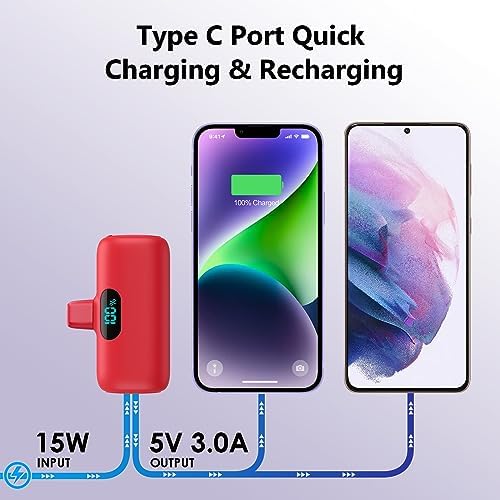 Ultra-Compact 2 Pack Mini Portable Charger 5200 m Ah with PD Fast Charging & LCD Display – Stylish Battery Backup Power Bank for i Phone 14/13/12/XR/7/6 – Your Essential On-the-Go Charging Solution