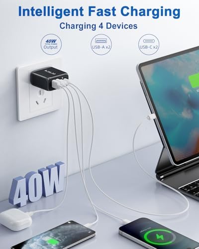 40 W USB C Fast Charger Block – Dual Pack 4-Port Power Delivery Wall Plug with Quick Charge 3.0 for i Phone 16/15/14/13/12/11 Pro Max, Samsung Galaxy & More – High-Speed Multi-Device Charging Solution – Ideal for Home, Office & Travel