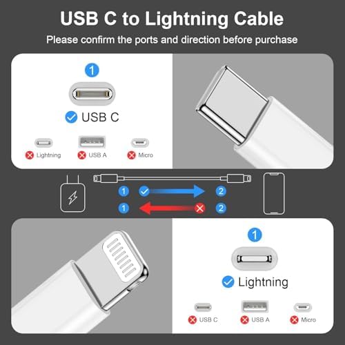 Blue Fast Charger Cable 2-Pack – 6 ft USB Type C to Lightning for i Phone 14/13/12 Pro Max, MFi Certified Charging Cord for Enhanced Speed & Compatibility – Durable Design for Everyday Use