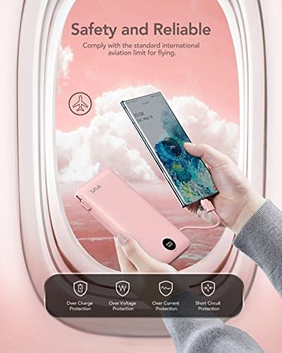 VRURC 20000 m Ah Pink Portable Charger – Fast Charging Power Bank with Built-in Wall Plug & Cables, LED Display, 4 Outputs & Dual Inputs for Effortless Travel Charging Solutions, Ideal for Busy Lifestyles and Enhanced Device Compatibility