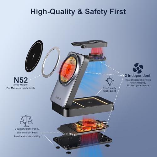 Ultimate 3-in-1 Wireless Charging Station for Apple Devices – Fast 15 W Mag Safe Compatible Charger Stand for i Phone 12/13/14/15/16 Series, Apple Watch & Air Pods – Portable Foldable Design for Efficient Charging at Home or On-the-Go