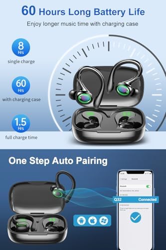 Revolutionize Your Audio Experience with 60-Hour Playtime Bluetooth 5.3 Wireless Earbuds – Advanced Noise Cancelling for Crystal Clear Sound, IPX7 Waterproof Durability, Real-Time LED Battery Monitoring, Ideal for Athletes and Outdoor Enthusiasts (RED)