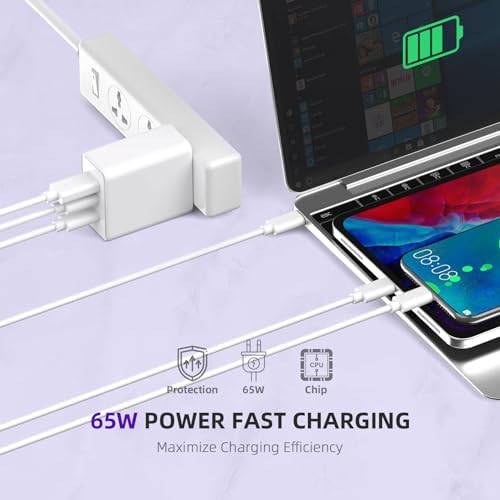 ROLADA 65 W Ga N USB-C Multi-Port Charger – Fast Charging Solution for Mac Book Pro/Air, i Phone 15 Pro Max, Galaxy S24/S23, and More – Compact and Efficient Wall Charger with 3 Ports for Ultimate Device Compatibility