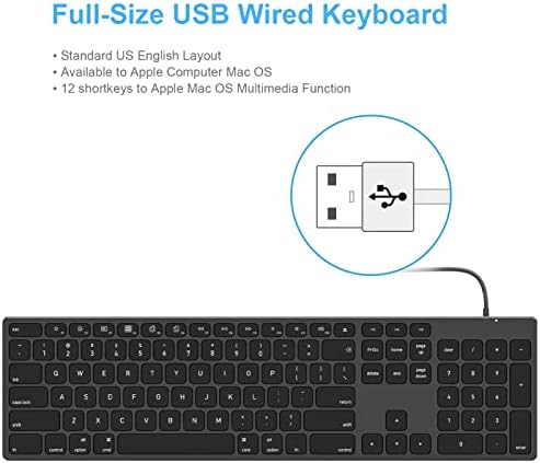 Sleek Aluminum USB Wired Keyboard with Numeric Keypad for Mac & PC – Effortless Data Entry, Plug-and-Play Convenience, and Enhanced Durability for Ultimate Typing Comfort