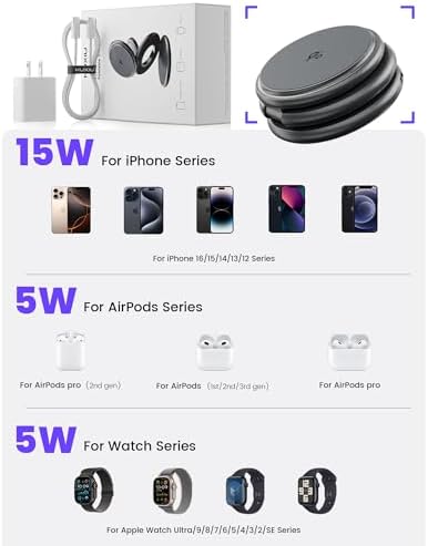 Ultra-Fast 3-in-1 Magnetic Wireless Charging Station for Apple Devices – Foldable Aluminum Alloy Dock for i Phone 16/15/14/13/12, Apple Watch & Air Pods with 20 W Adapter – Portable Power Solution for Travel Enthusiasts and Tech Savvy Users
