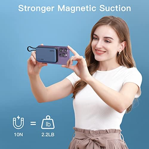 Sleek 10000 m Ah Magnetic Power Bank with Built-in Cable – Wireless Portable Charger for i Phone 15/14/13/12 Series | Fast 20 W PD Charging, Lightweight Design, Enhanced Mag-Safe Compatibility for Effortless Power on the Go