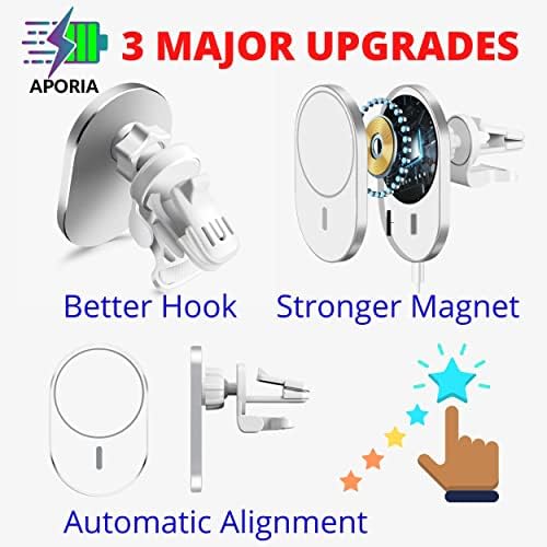 Aporia Mag Safe Car Cup Holder Charger – 15 W Fast Wireless Charging Mount with Adjustable Arm & 360° Rotation for i Phone 12+ | Ultimate Driving Accessory for Effortless Connectivity and Enhanced Convenience on the Road