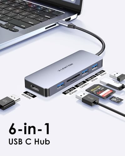 Unleash Your Mac’s Potential with the LENTION USB C Hub – 4 K HDMI, Triple USB 3.0 Ports & Dual SD/Micro SD Readers for Effortless Connectivity and High-Speed Transfers – Perfect for 2023-2016 Mac Book Pro, New Mac Air & Surface Devices – Space Gray Design for Ultimate Style and Portability