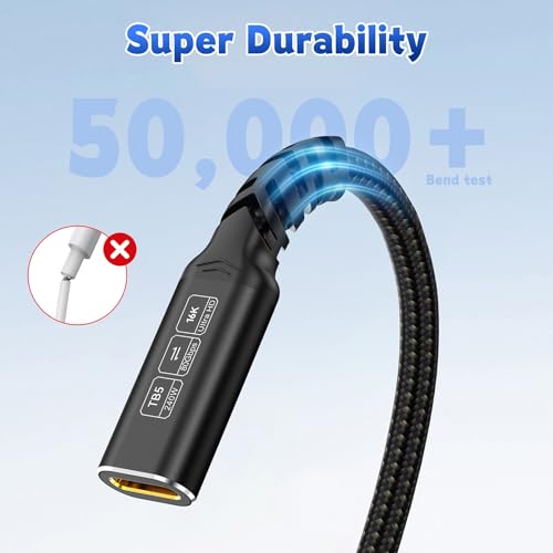 Innovative L-Shaped USB C Extension Cable (2 Pack, 6.6 Ft) – 240 W Power Delivery, 40 Gbps High-Speed Data Transfer, Durable Nylon Braided Design for i Phone 16, i Pad, Mac Book & Mag Safe – Optimal Flexibility for Tightly Spaced Connections