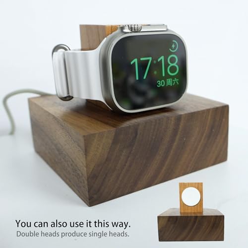 Transform Your Charging Setup with Our Elegant Black Walnut Dual i Watch Dock – Premium Stand for Apple Watch Ultra 2, SE, Series 10-1 (38-49 mm) – Chic Acrylic & Wood Fusion with Anti-Slip Base for Reliable Charging – Optimize Your Space with a Dual Device Charging Station Tailored for Apple Watch Aficionados and Tech Lovers.
