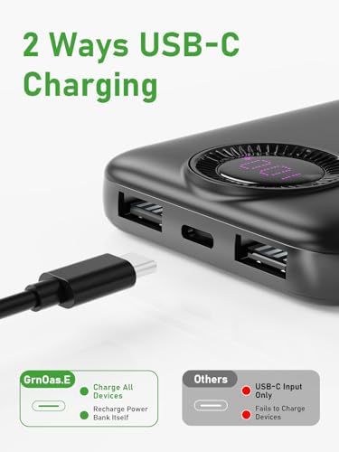 Compact 10,000 m Ah Power Bank – Fast Charging Portable Charger with Dual USB-C Compatibility for i Phone 16, Samsung, and Android Devices – Sleek Black Design for Ultimate Travel Convenience and Enhanced Device Performance