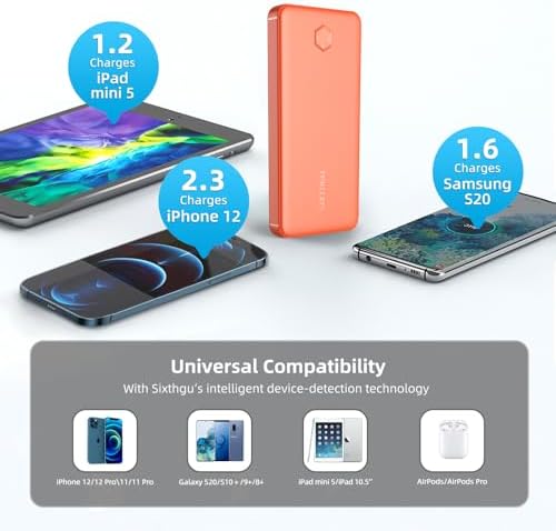 Sleek 10000 m Ah PD 20 W Portable Charger – High-Speed USB-C Power Bank for i Phone 16/15/14/13/12, Samsung S22/S21, Google Devices – Lightweight & Stylish Orange Battery Pack for On-the-Go Charging Solutions
