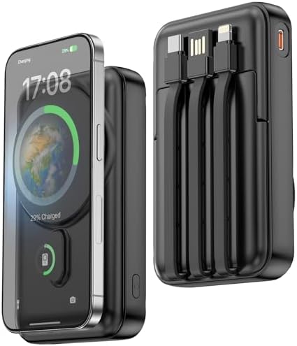 Essri 10,000 m Ah Wireless Magnetic Power Bank – High-Speed PD 22.5 W Portable Charger with Built-In Cable and Stand for i Phone 12-16 Series – Effortless Connectivity and Enhanced Convenience on the Go