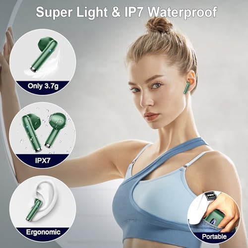 Advanced Bluetooth 5.3 Wireless Earbuds – Hi-Fi Stereo Sound for Ultimate Audio Experience, 4 ENC Mics for Superior Call Clarity, Featherlight 3 g Build for Unmatched Comfort, 30-Hour Playtime with Sleek USB-C Charging Case, IP7 Waterproof for All-Weather Durability, Seamlessly Compatible with Android & i OS – Ideal for Music Aficionados and On-the-Go Professionals