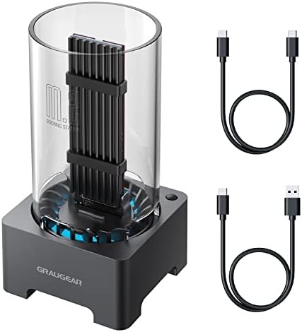 GRAUGEAR M.2 NVMe & SATA SSD Enclosure Dock with Cooling Fan – 10 Gbps USB 3.2 Gen2 Adapter for M Key & B+M Key SSDs, Tool-Free Setup, RTL9210 B Chipset for Enhanced Speed & Compatibility, Ideal for Data Transfer & Backup Solutions