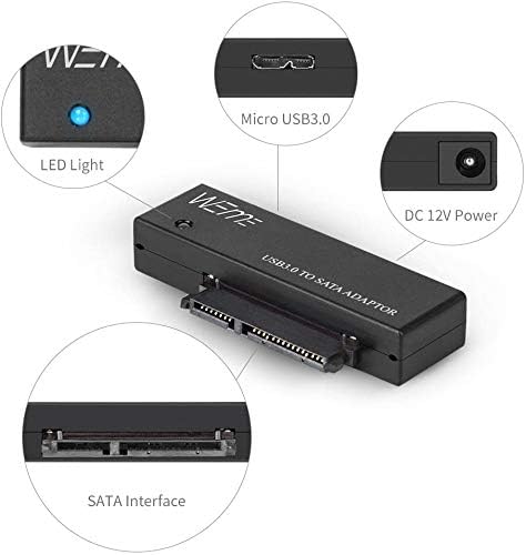 WEme USB 3.0 to SATA Adapter for 2.5″ & 3.5″ Hard Drives & SSDs – High-Speed Data Transfer with Power Adapter & USB Cable Included, Effortless File Management Solution for Tech Enthusiasts