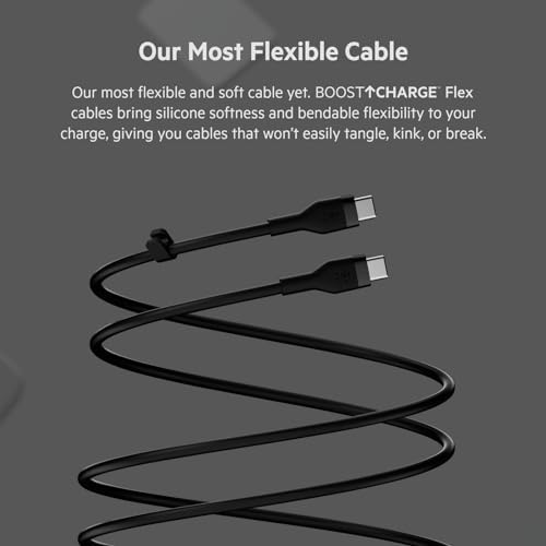 Upgrade Your Charging Game with the Belkin Boost Charge Flex USB-C to USB-C Cable – 2 m Fast Charging Solution for i Phone 16, Galaxy S25, Pixel 9 & More, Durable Silicone Design with Cable Clip for Effortless Organization in Sleek Black & White