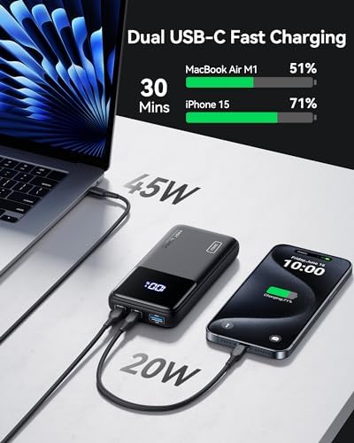 Ultimate INIU Power Bank 20,000 m Ah – 65 W Compact Fast Charger for Laptops, Tablets & Smartphones – Multi-Device USB-C Travel Power Bank with PD & QC Technology – Ideal for Mac Book, i Pad, Steam Deck, i Phone 16/15, Samsung Galaxy S22 – Unmatched Portability & Efficiency