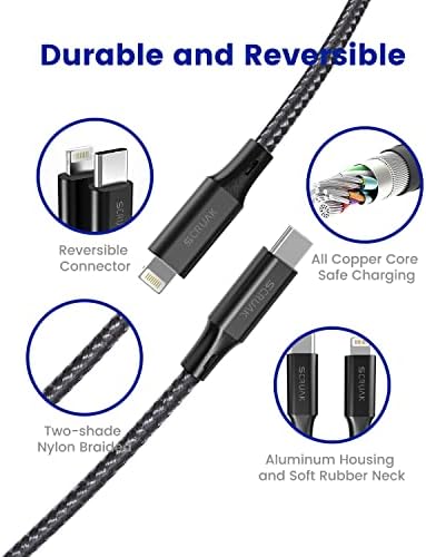 16 Ft Extra Long i Phone Charger Cable – 2-Pack MFi Certified Fast Charging USB-C to Lightning Cords with Durable Nylon Braided Design for i Phone 14/14 Pro/14 Pro Max/13/12, i Pad & Air Pods – Unmatched Flexibility & Reliability in Red