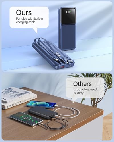 Ultimate 20,000 m Ah Portable Charger with Built-in Cable – Slim 22.5 W Fast Charging Power Bank for i Phone, Samsung, and Android Devices with LED Display, 5 Outputs & 3 Inputs – Essential Travel Companion for Uninterrupted Connectivity